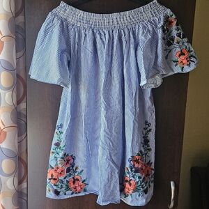 Floral Embroidered Off-Shoulder Long Top